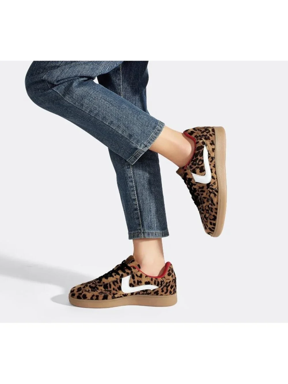 Women's Leopard Classic Fashion Casual Skate No Slip Lace Up Walking Sneakers